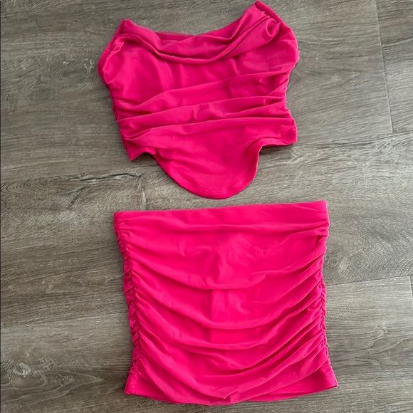Hot Pink Ruched Two-Piece Set - Picture 1 of 7
